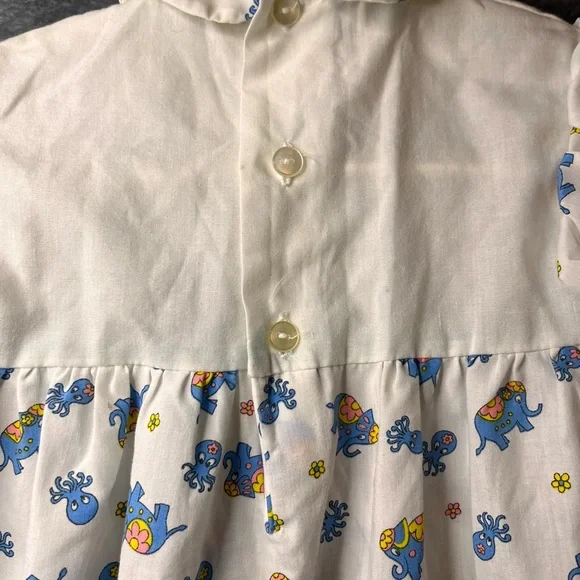 Vintage 70’s/80’s White Cotton Baby Dress with Blue & Yellow Elephant Print - Picture 11 of 13